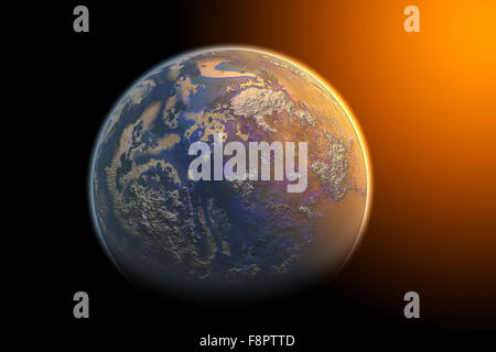 Sonne und Planeten Wirkung isoliert auf schwarz Stockfoto