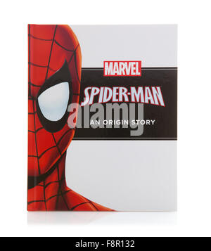 MARVEL Buch Spider-Man ein Superheld Ursprungsgeschichte auf weißem Hintergrund Stockfoto