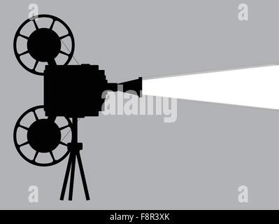 Eine Mocie Kino Cine Projektor Silhouette mit weißen Balken und Kopie Stock Vektor
