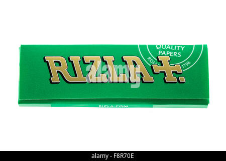 Paket von RIZLA grün Qualität Rolling Papers, RIZLA wurden die Blättchen seit 1796 Stockfoto