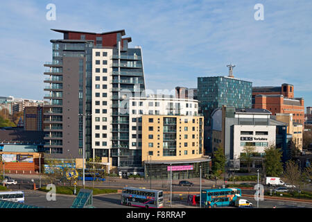 Tower Blocks von Wohnungen und BBC Yorkshire im Stadtzentrum St Peter's Square Leeds West Yorkshire England Großbritannien Großbritannien Stockfoto