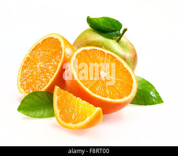 Orangen und Apfel Stockfoto