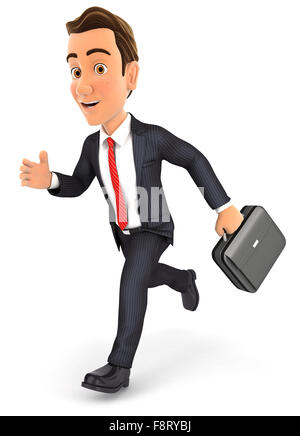 3D Geschäftsmann mit Aktenkoffer, isolierten weißen Hintergrund Stockfoto