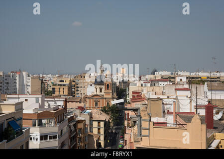 Ansicht von Valencia aus Las Torres de Quart, Valencia, Spanien. Stockfoto