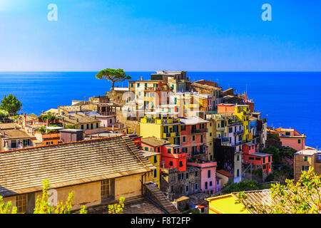 Cinqueterre, Corniglia. Italien. Fischerdorf im Nationalpark Cinque Terre, Italien. Stockfoto