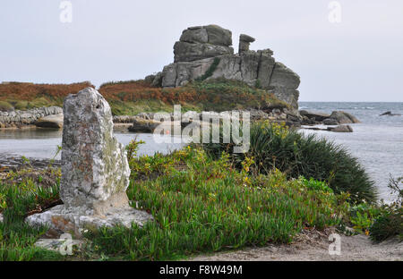 Porth Hellick Bay, wo der Körper von Sir Cloudesley Shovels an Land gespült wurde, St. Marys Inseln von Scilly, Cornwall Stockfoto