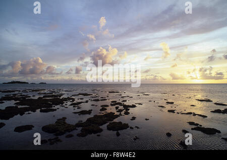 Fidschi-Inseln, Viti Levu, Jean-Michel Cousteau Fiji Islands Resort, Sonnenuntergang, oceanscape Stockfoto