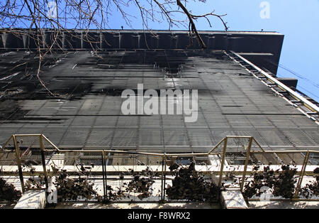 Kiew, UKRAINE - 21. Februar 2014: Gewerkschaft Gebäude, das als Einspruch bei Maidan Nezalezhnosti (Inde Basis gedient hatte Stockfoto