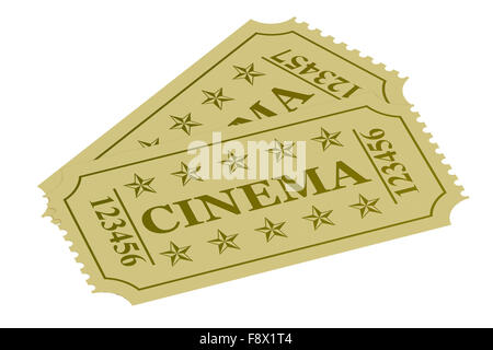 zwei Kinokarten isoliert auf weißem Hintergrund Stockfoto