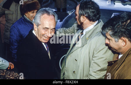 Chicago, Illinois, USA, 16. Oktober 1985 israelische Ministerpräsident Shimon Peres befasst sich mit den Rat der jüdischen Verbänden bei seinem Besuch in Chicago Credit: Mark Reinstein Stockfoto