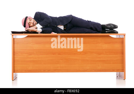 Arabische Mann sitzt an seinem Schreibtisch Stockfoto