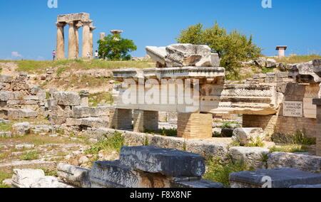 Corinth, Ruinen in der archäologischen Stätte, Griechenland, der Apollotempel, Peloponnes Stockfoto