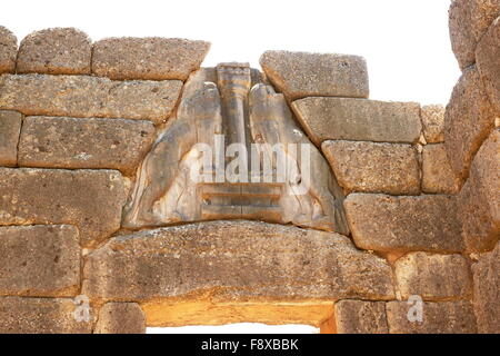 Alte Stadt von Mykene, Lion Tor Wand um die Akropolis von Mykene, Peloponnes, Griechenland Stockfoto