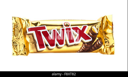 Twix Schokoriegel, Isolated On White. Twix ist ein Schokoriegel von Mars gemacht Stockfoto