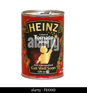 Dose mit Heinz Tomatensuppe Creme auf weißem Hintergrund Stockfoto