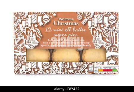 12 Waitrose Weihnachten alle Butter Mince Pies auf weißem Hintergrund Stockfoto