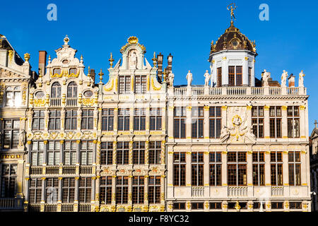 Historischer Marktplatz in der Altstadt, Fassaden der alten Häuser, mit goldene Dekoration, Stockfoto