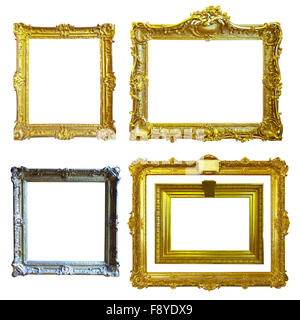 Satz von 5 gold Frames. Isoliert auf weißem Hintergrund mit Beschneidungspfad Stockfoto