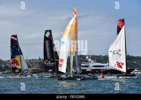 Sydney, Australien. 12. Dezember 2015. 2015 extreme Sailing Series. Extreme 40 Stadionlauf am Hafen von Sydney. Rennen-Aktion auf den Hafen. Bildnachweis: Aktion Plus Sport/Alamy Live-Nachrichten Stockfoto