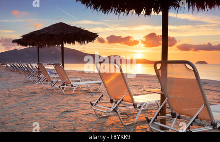 Griechenland - Insel Zakynthos, Ionische Meer, Laganas Strand bei Sonnenaufgang Stockfoto