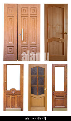 Satz von Holztüren. Isoliert auf weißem Hintergrund Stockfoto