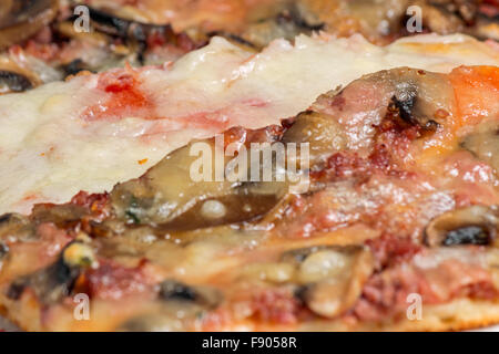 italienische Pizza mit Mozzarella und Pilzen Stockfoto