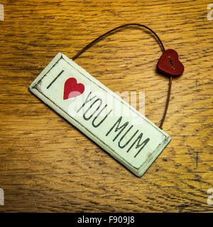 Ich liebe dich Mama shabby chic Hand machte Zeichen Stockfoto