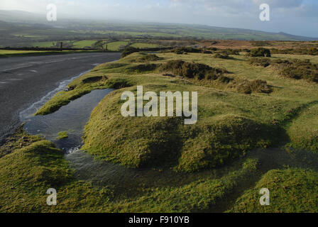 Blick vom Whitchurch Common, Dartmoor Nationalpark, über Schweinefleisch Hill in Richtung Küste, nach Regen und Schnee im Januar schmelzen. Stockfoto