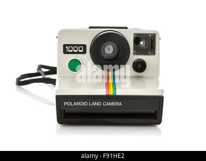 1000 von Polaroid Land Kamera auf weißem Hintergrund Stockfoto