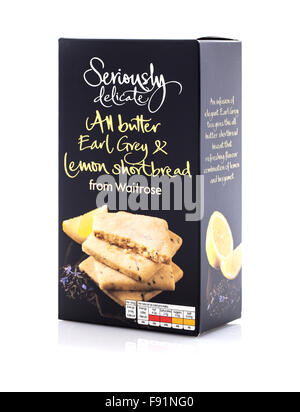Paket von Waitrose ernst zarte alle Butter Earl Grey Lemon Shortbread Stockfoto