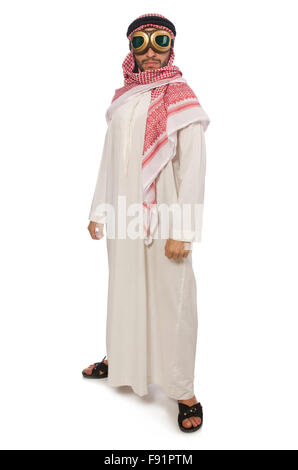 Arabische Mann mit Aviator Brille isoliert auf weiss Stockfoto