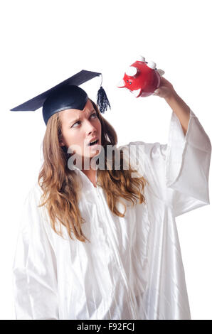 Student und Sparschwein auf Weiß Stockfoto