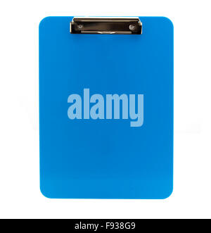 Leere blaue Zwischenablage auf weißem Hintergrund Stockfoto