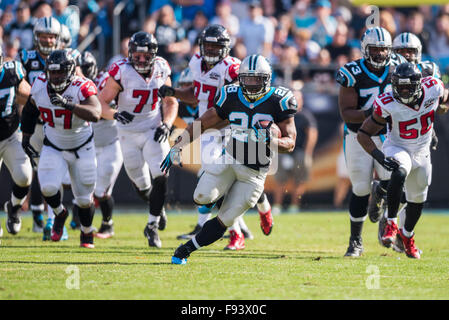 Charlotte, North Carolina, USA. 13. Dezember 2015. Carolina Panthers laufen wieder Jonathan Stewart (28) während der NFL Football-Spiel zwischen den Atlanta Falcons und die Carolina Panthers auf Sonntag, 13. Dezember 2015 in Charlotte, North Carolina. Jacob Kupferman/CSM Credit: Cal Sport Media/Alamy Live-Nachrichten Stockfoto