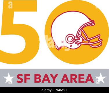 Abbildung zeigt Zahl 50 mit American Football Helm mit Worte SF Bay Area oder San Francisco Bucht-Bereich für die Profi-Football-Meisterschaft. Stock Vektor