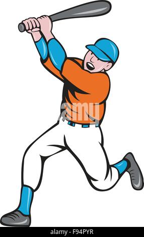 Außenillustration US-amerikanischer Baseballspieler halten bat Wimper Homer Homerun Satz auf isolierten weißen Hintergrund im Cartoon-Stil gemacht. Stock Vektor