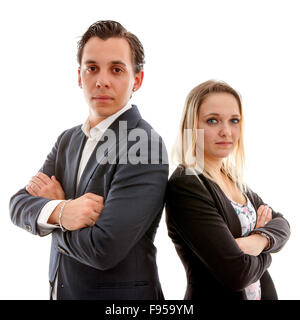 Geschäft paar Arme gekreuzt auf weißem Hintergrund Stockfoto