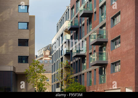 Finzels zu erreichen. Ein Mixed-Use Plan der Luxus-Appartements, sozialer Wohnungsbau, Landschaftsgärten, Grade-A Büroflächen, Qualität öffentlicher Raum und mehr als 8 300sq von Geschäften, Restaurants und Cafés, alle mit vollen Zugang zu den schwimmenden Hafen Waterside. Außenansicht des Finzels zu erreichen und den Balkonen. Stockfoto