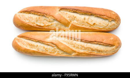 zwei französische Baguettes auf weißem Hintergrund Stockfoto
