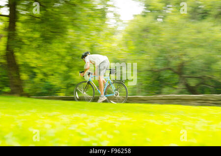 Ein Radfahrer durch die Stege und Wege pendeln im High Park, Toronto, Ontario Stockfoto