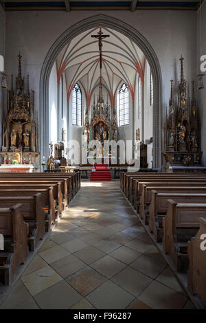 Interieur, Pfarrkirche St. Johannes der Täufer, Neo-Gotik, Bad Hindelang, Allgäu, Bayern, Deutschland Stockfoto