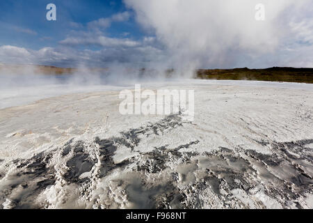 Kieselsäure Einlagen und Mineralien, Gunnuhver Sprudel, Halbinsel Reykjanes, Island Stockfoto