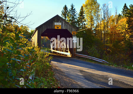 Ein front-End-Ansicht der ikonischen gedeckte Holzbrücke überspannt die Trout Creek in Urney in der Nähe von Poly Berg New Brunswick Kanada Stockfoto