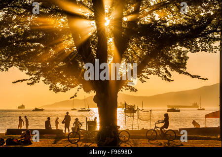 Sonnenuntergang, Kitsilano Beach Park, Vancouver, Britisch-Kolumbien, Kanada Stockfoto