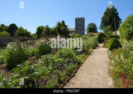 Blumen, einschließlich Zuckererbsen, wächst im ummauerten Gemüse Garten Rousham House, bestäubenden Bienen und Insekten, Oxfordshire, England zu gewinnen Stockfoto