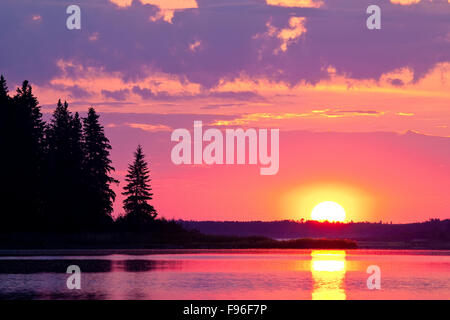 Astotin Lake bei Sonnenuntergang Elk Island National Park, Alberta, Kanada Stockfoto