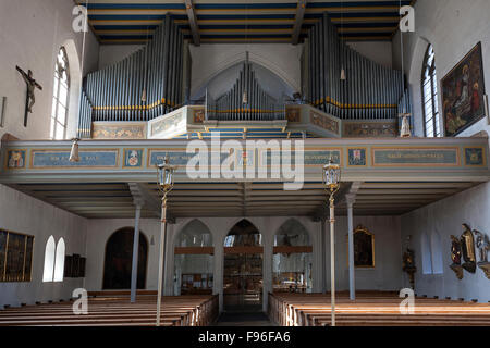 Orgelempore, Pfarrkirche St. Johannes der Täufer, Neo-Gotik, Bad Hindelang, Allgäu, Bayern, Deutschland Stockfoto