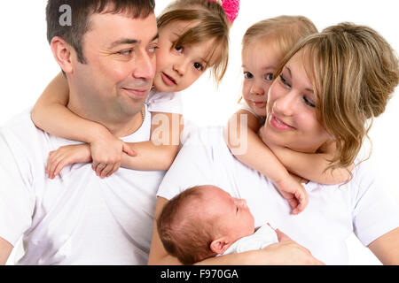 Porträt einer glücklichen Familie mit vielen Kindern Stockfoto