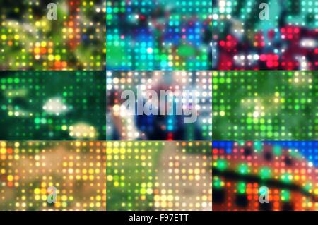 Reihe von gepunkteten Hintergründen in grün und blau, Sammlung von Bildern Stockfoto