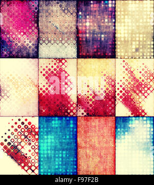 Satz von roten und gelben bunten Hintergrund Illustration von farbigen Punkten. Kreis-Muster in dunklen Farben Grunge Stil Stockfoto